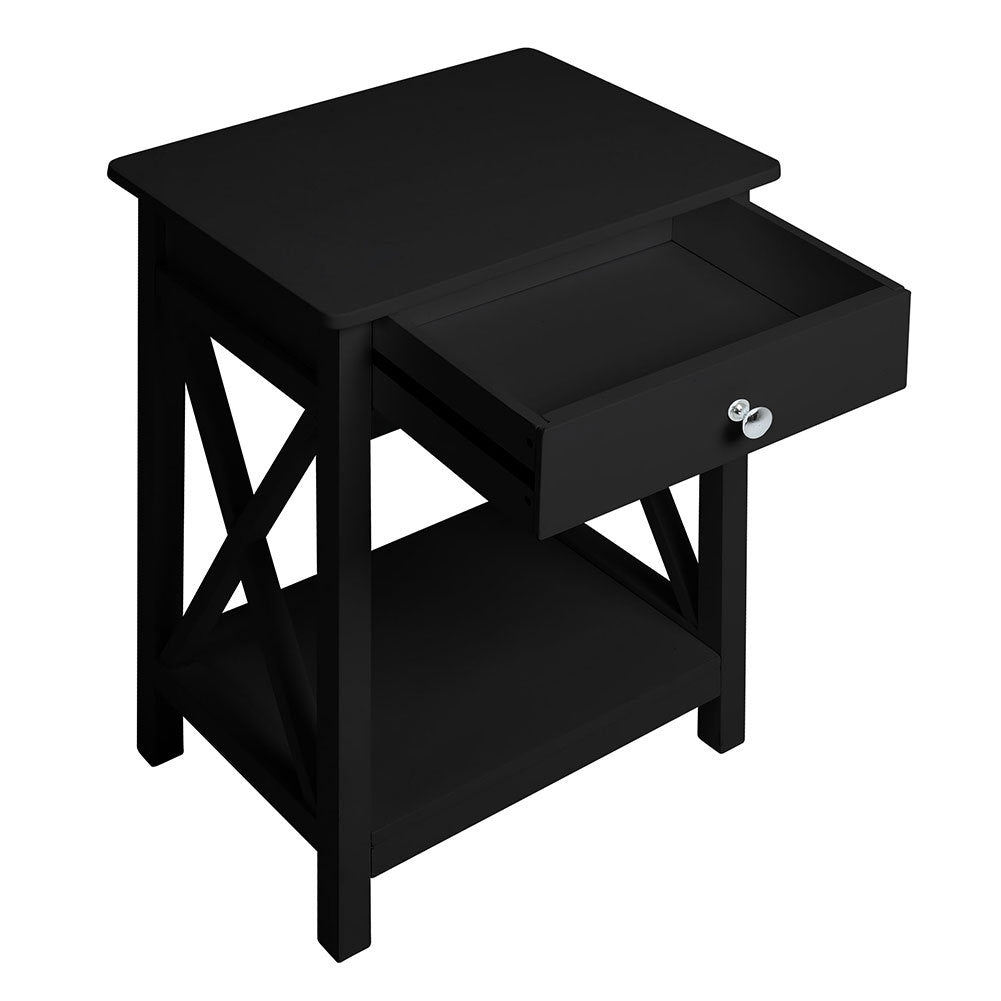 Modern Side Table Nightstand with Drawer Black