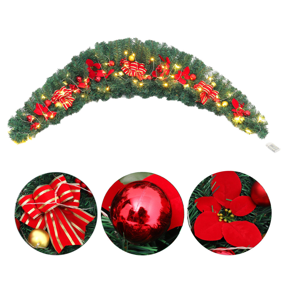 180CM Christmas Cow Horns Shape Rattan Christmas Wreath with LED light Style A