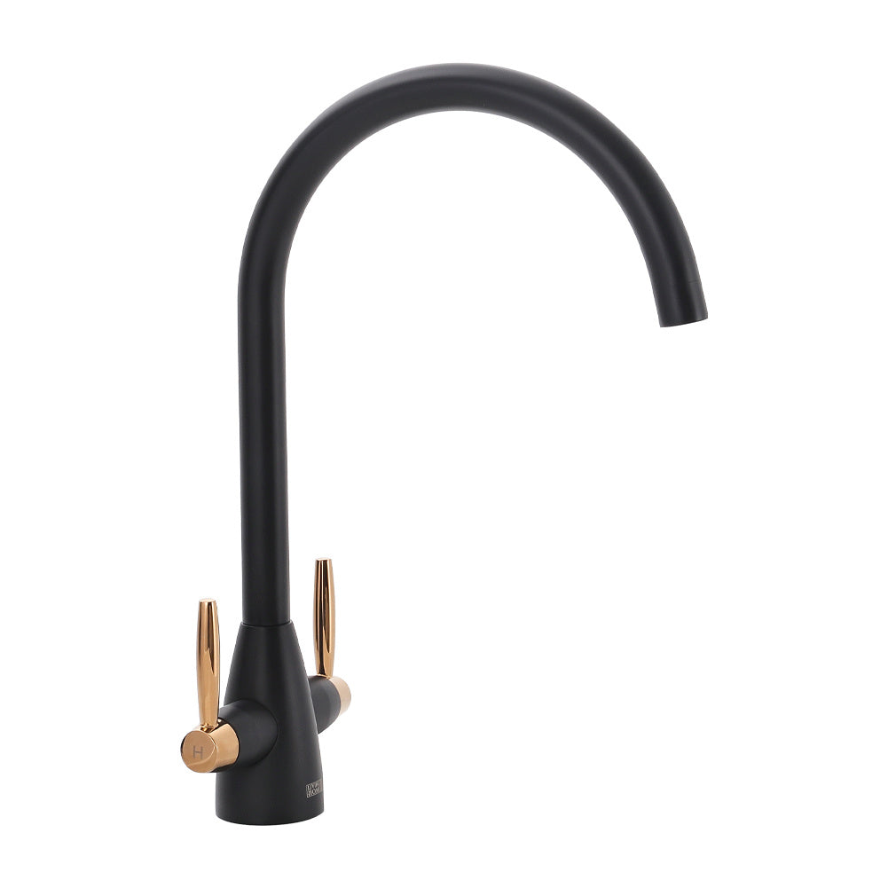 Black Twin Lever Mono Kitchen Mixer