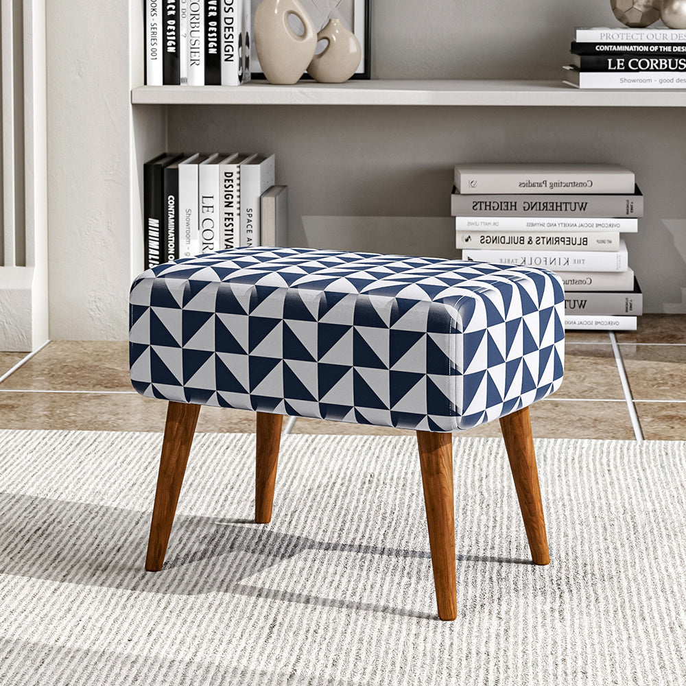 Blue Patterned Footstool with Walnut Legs