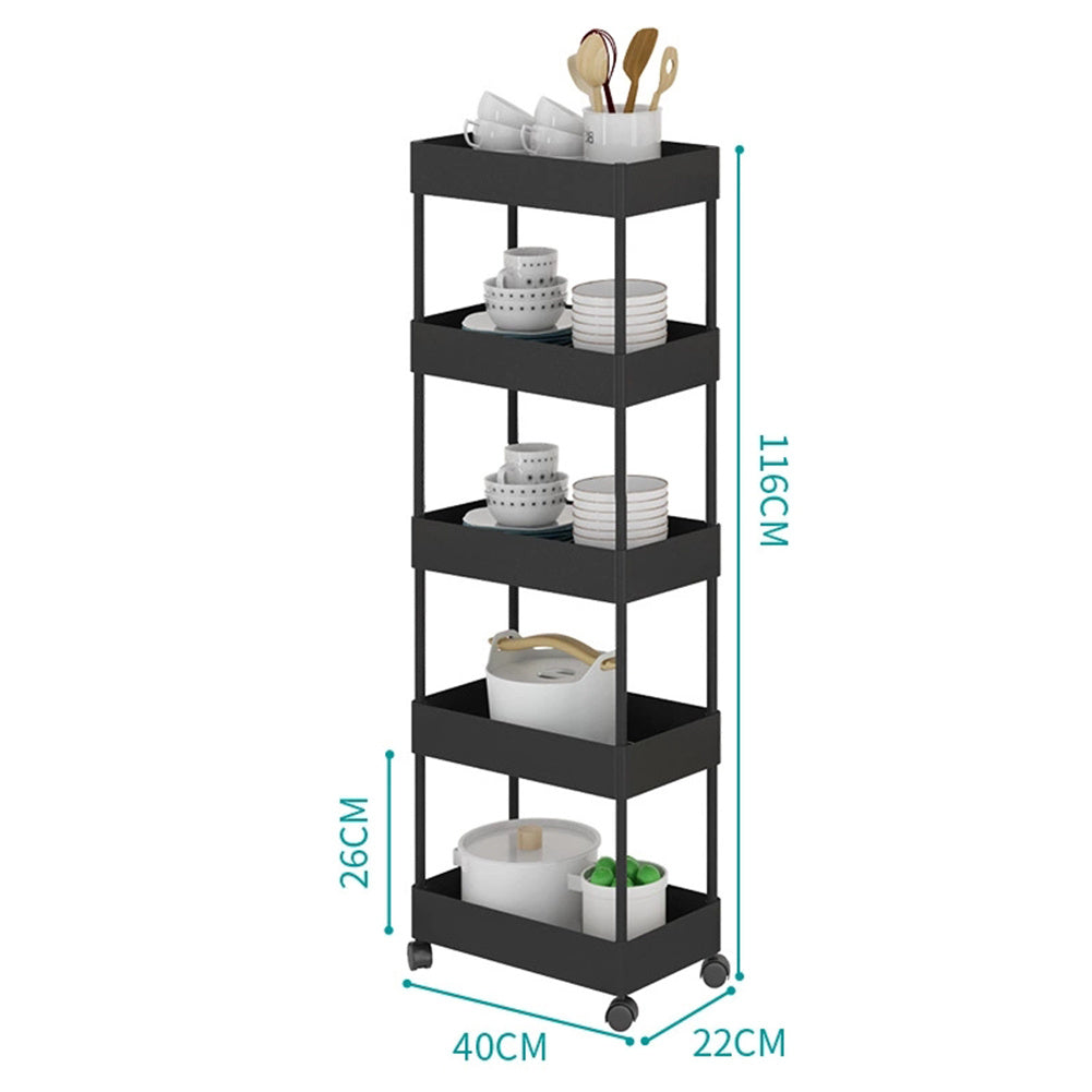 5 Tier Kitchen Trolley Cart Vegetable Fruite Storage Rack Shelf, Black