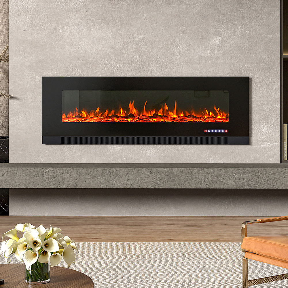 Black 60 Inch Wall Mounted LED Electric Fireplace with 9 Flame Colours