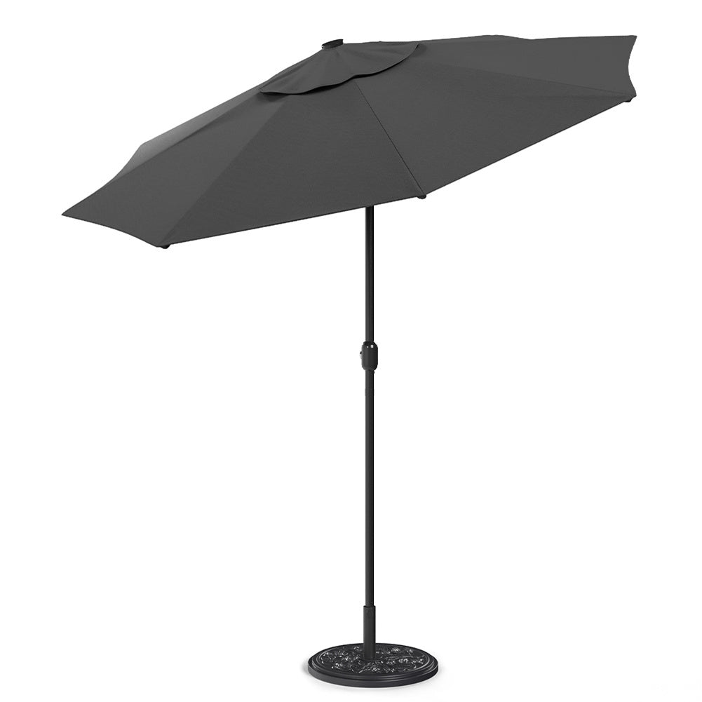 3M Large Garden LED Parasol Outdoor Beach Umbrella with Light Sun Shade Crank Tilt with 10KG Round Base, Dark Grey