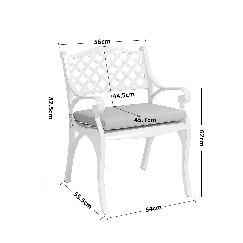 Outdoor 2PCS White Cast Aluminium Garden Dining Chairs With Cushion