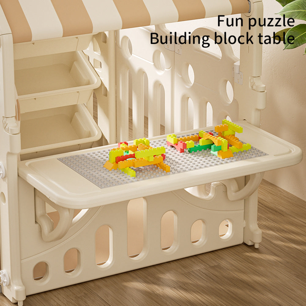 Khaki Playhouse with Storage Rack and Building Block Table
