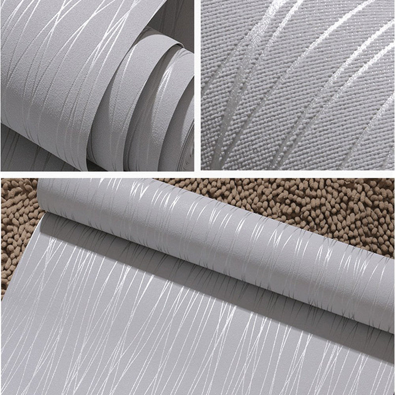 10M 3D Crushed Silk Striped Grey Silver Textured Wallpaper for Living Room