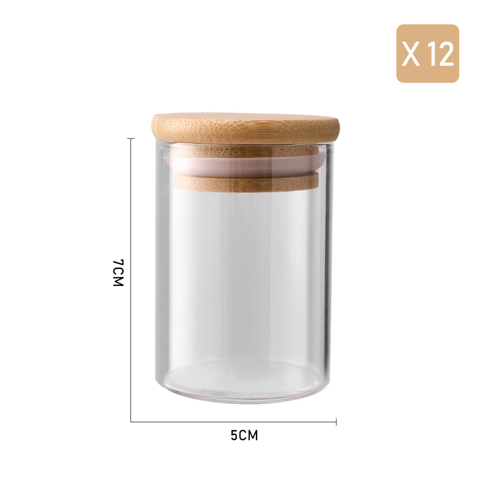 12 Pcs Glass Spice Jar Set with Bamboo Lids