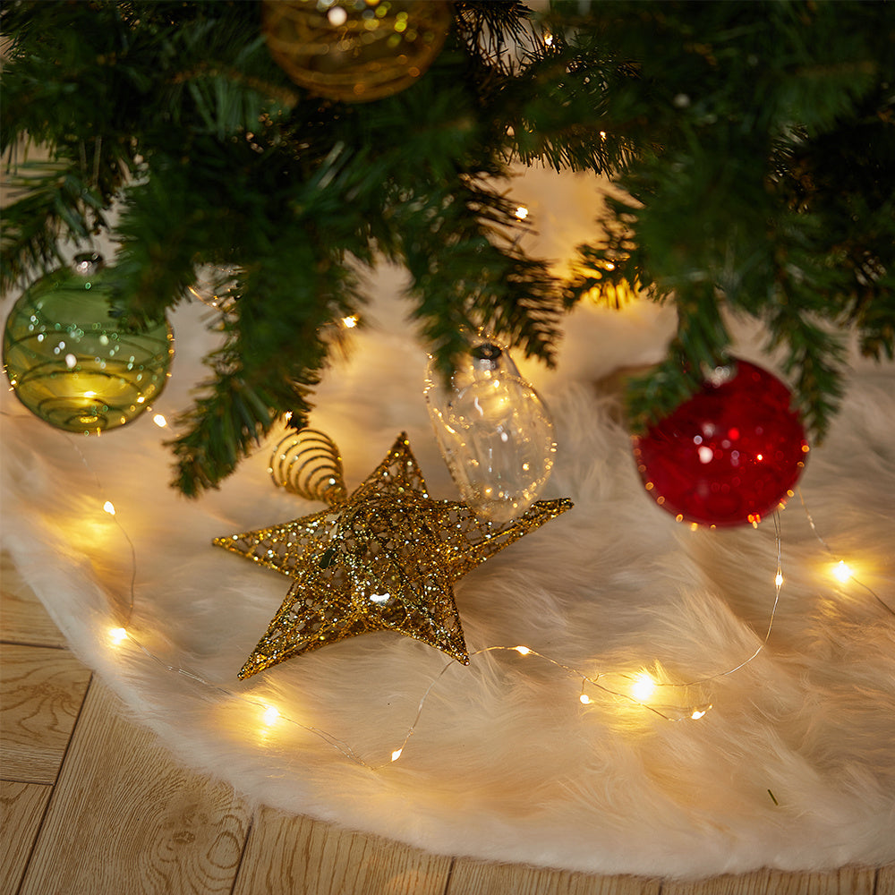 Large Faux Fur Snow Plush Skirt Base Floor Mat for Christmas Tree Decor, White 78CM