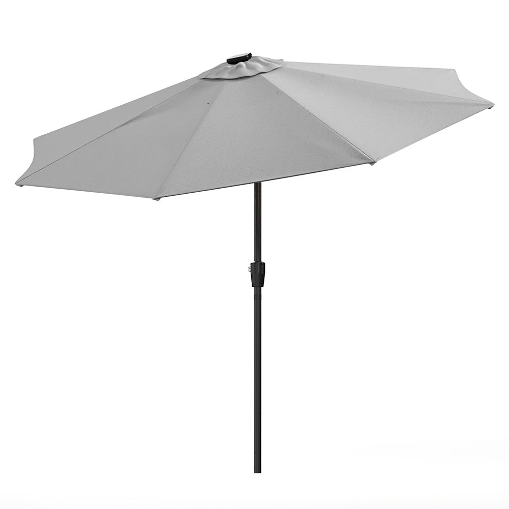 3M Light Grey Large Garden LED Parasol Outdoor Beach Umbrella with Light Sun Shade Crank Tilt No Base