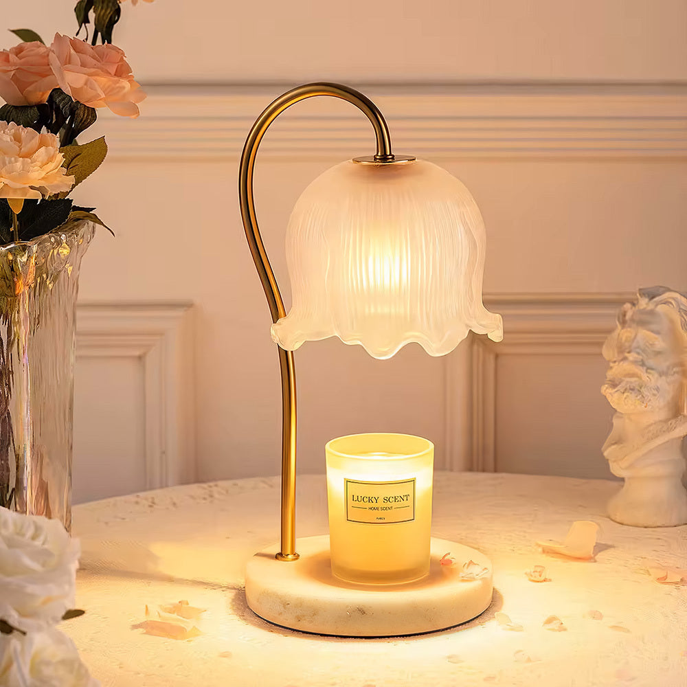 White 30.5cm Flower Shaped Glass Bedside Lamp