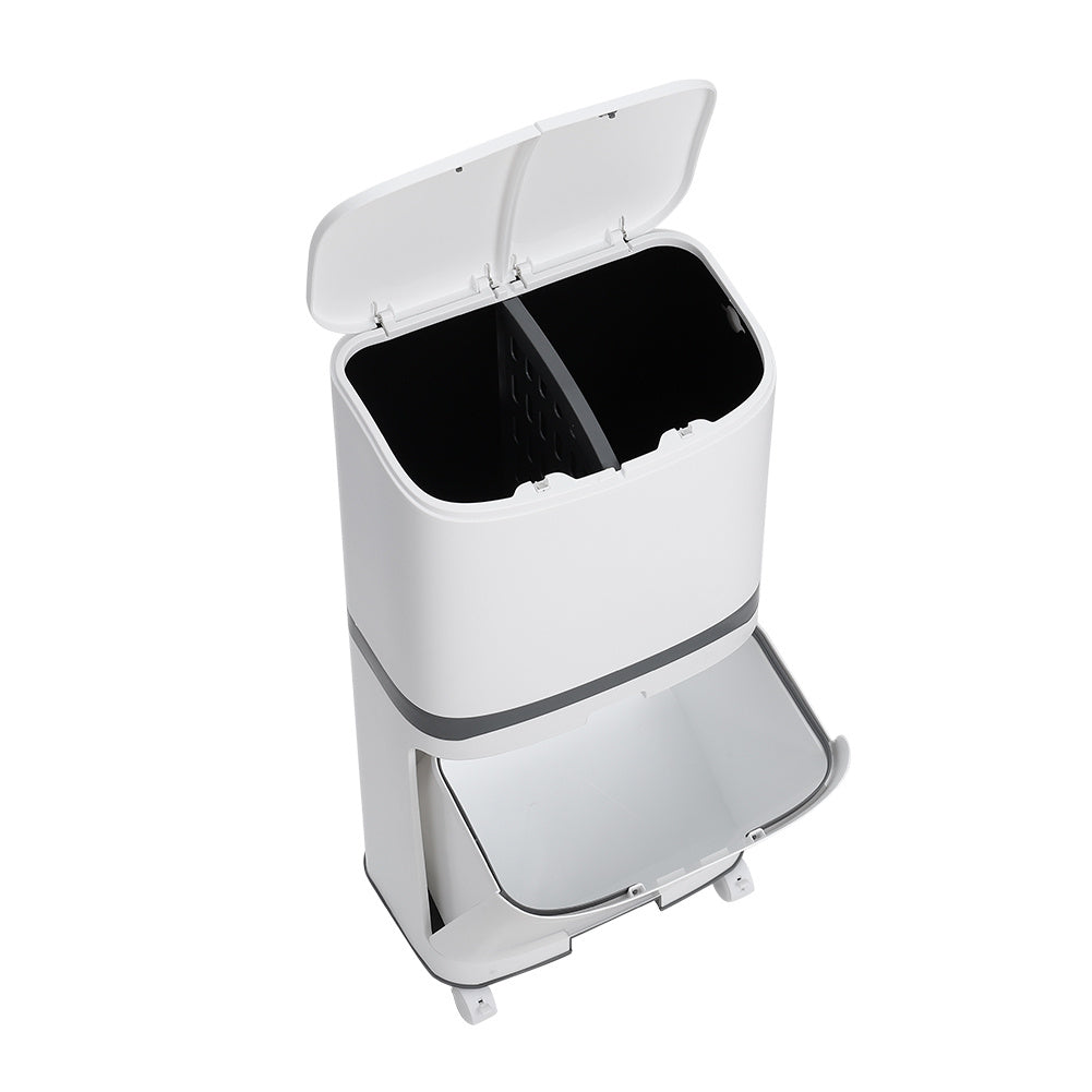 White 48L Step on Rubbish Bin Double Layer with Inner Buckets