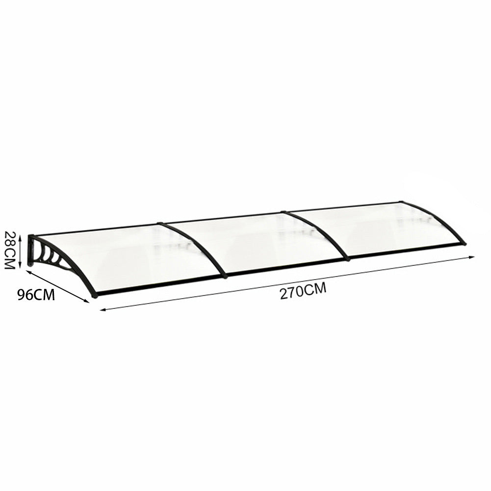Door Canopy Awning Window Rain Snow Shelter Curved Sheet, Black 270CM