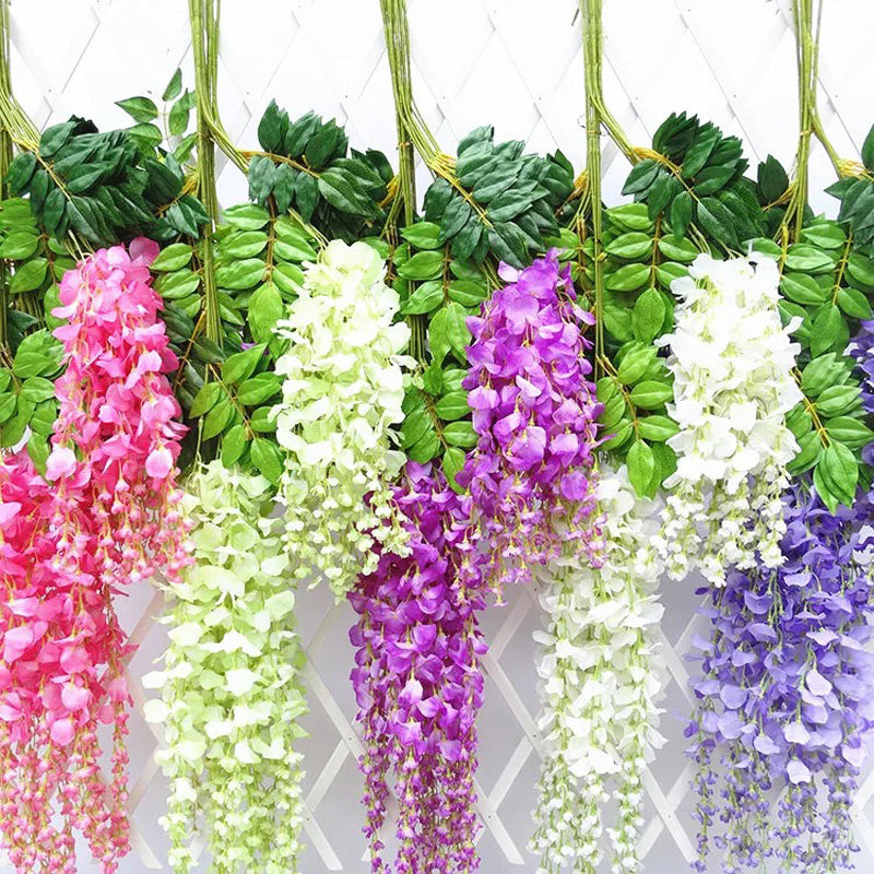 12PCS Artificial Silk Wisteria Fake Flower Vine Wedding Garland Hanging Decoration, White