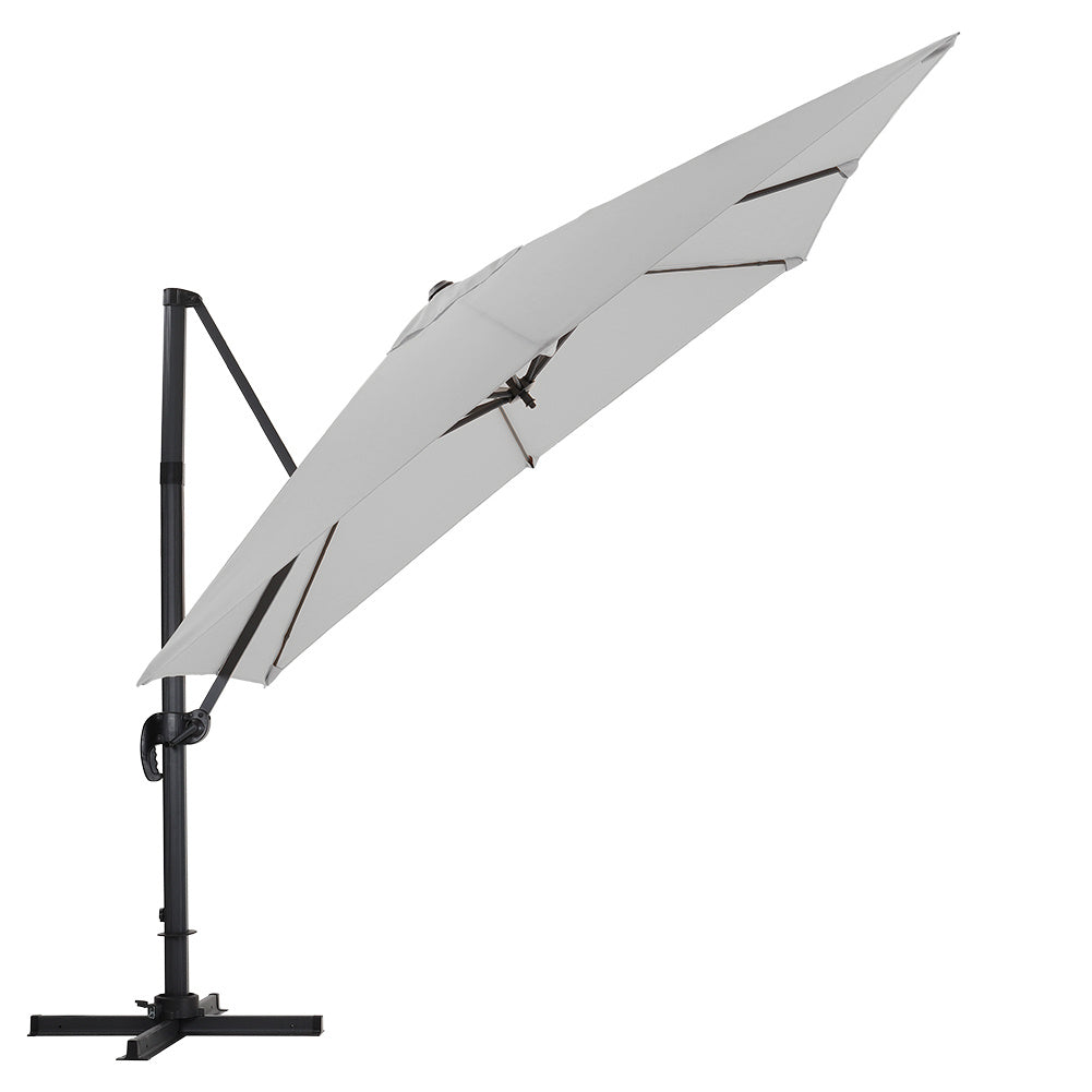 3M Large Garden Roma Tilting Aluminium Cantilever Parasol With Cross Base, Light Grey