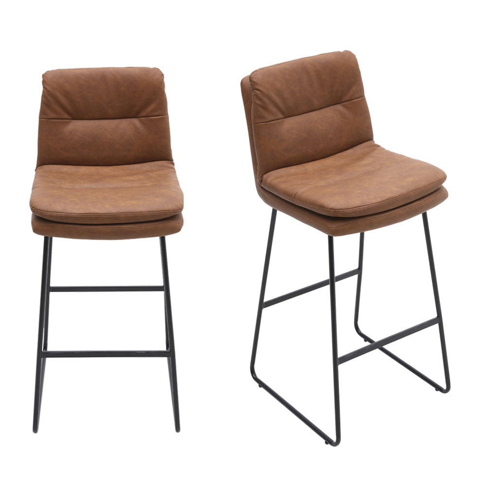 2Pcs Modern Faux Leather Breakfast Bar Stools,Brown