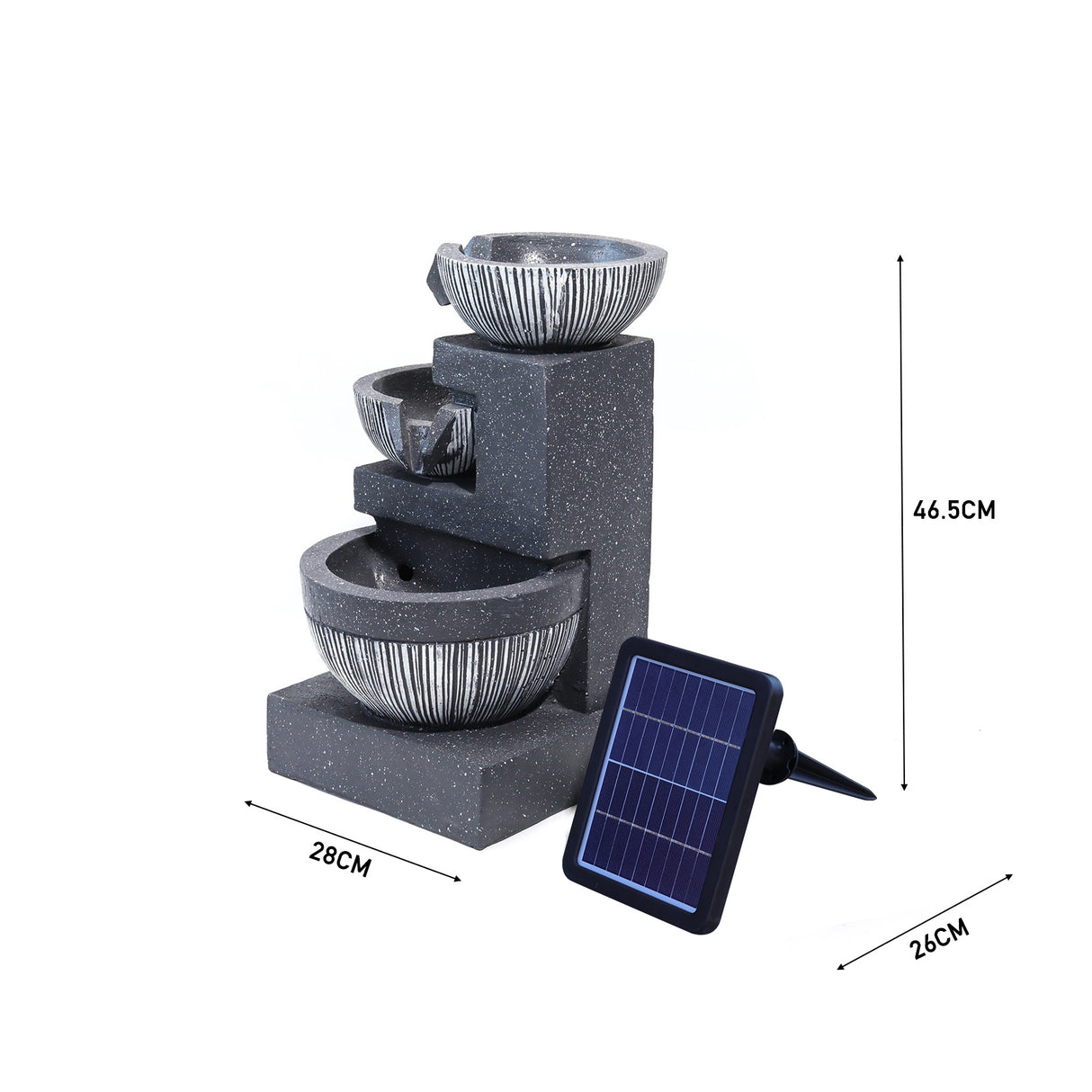 Outdoor Water Fountain Rockery Decoration 3 Tier Bowls Solar Powered