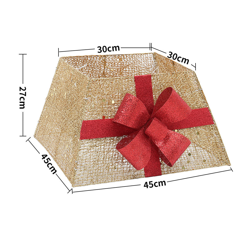 Square Christmas Tree Skirt with Bow Tie,Gold