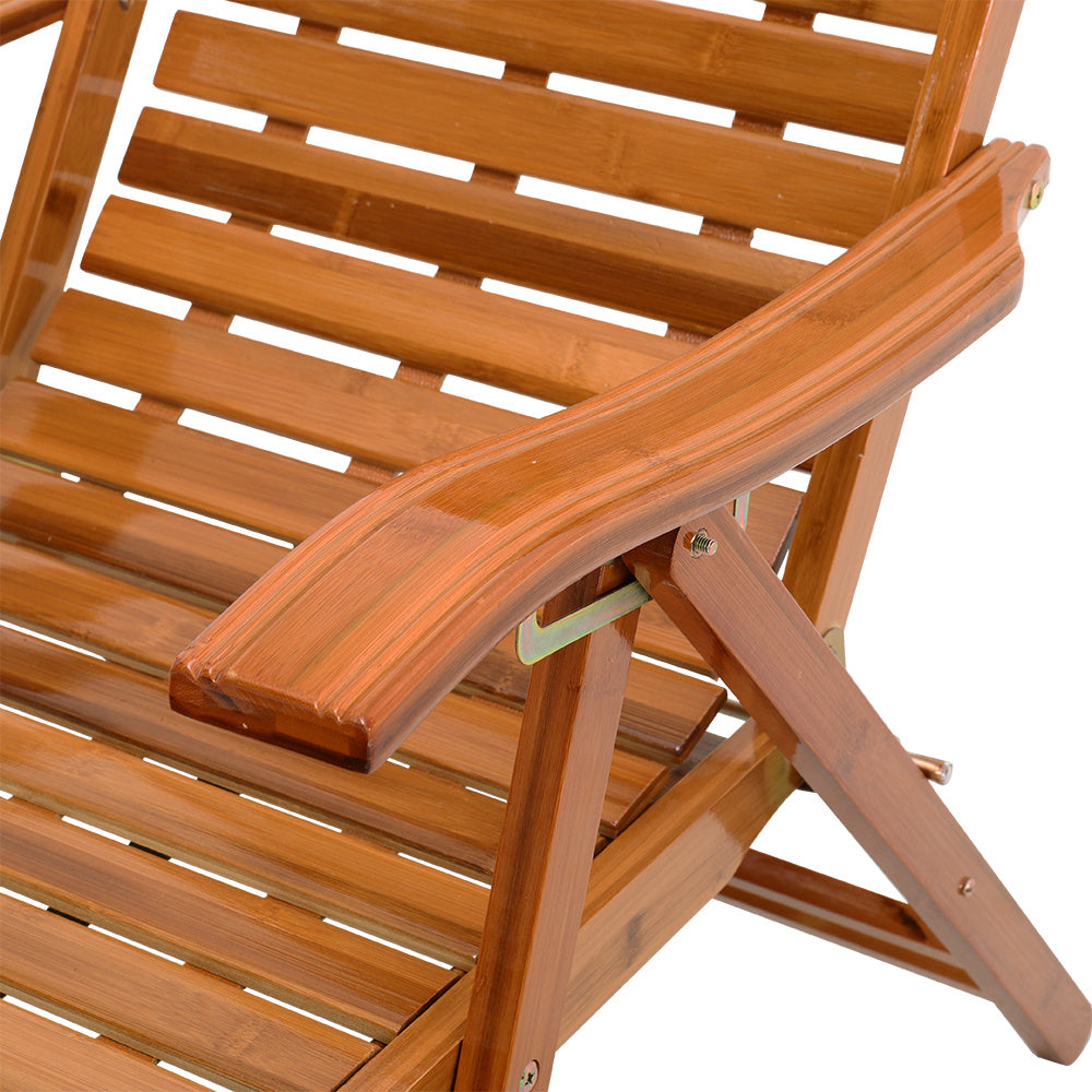 Bamboo Foldable Recliner Lounge Chair with Retractable Footrest