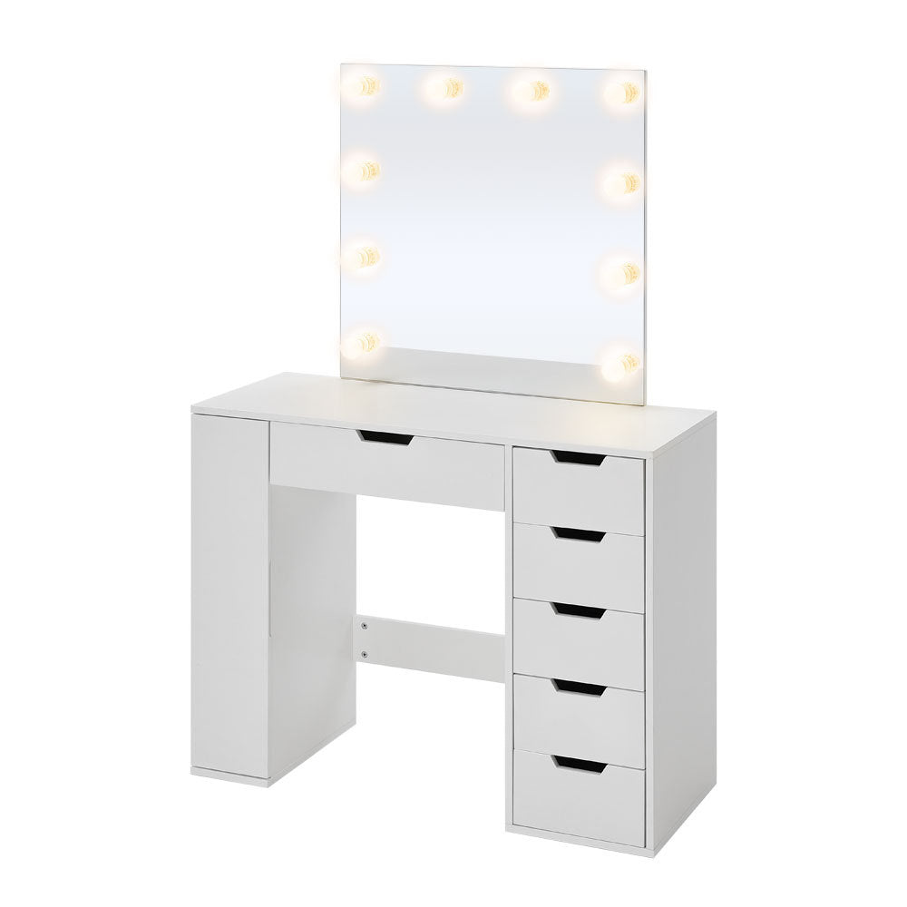 White Hollywood Dressing Table with LED Lights Mirror 6 Drawers