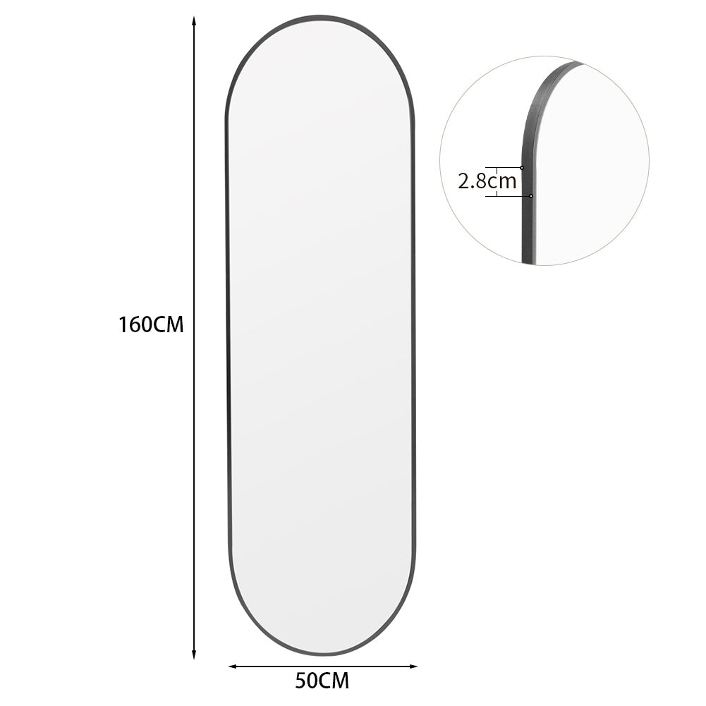 Black 160cm Oval Full Length Wall Mounted Mirror