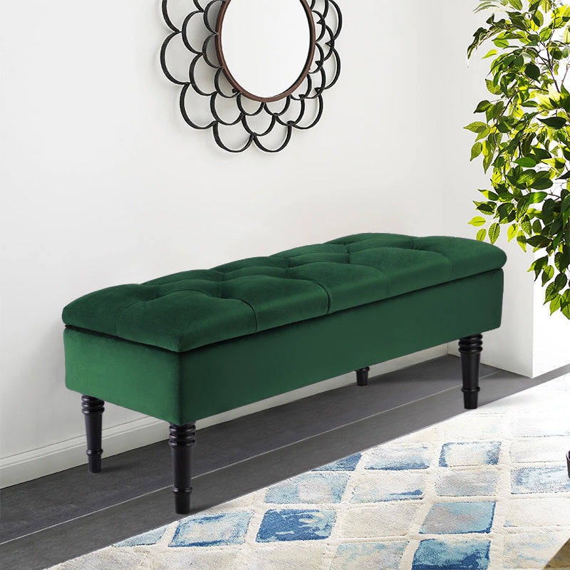 Green Buttoned Velvet Ottoman Storage Bench