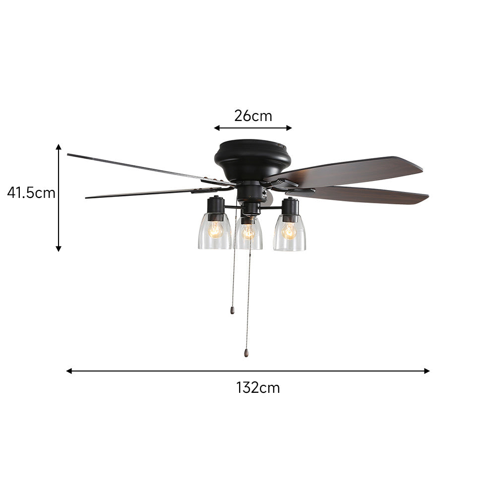 Black 52 Inch Low Profile Ceiling Fan Light with Remote