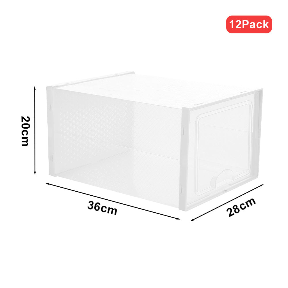 White 36cm 12pcs Clear Plastic Shoe Storage Boxes