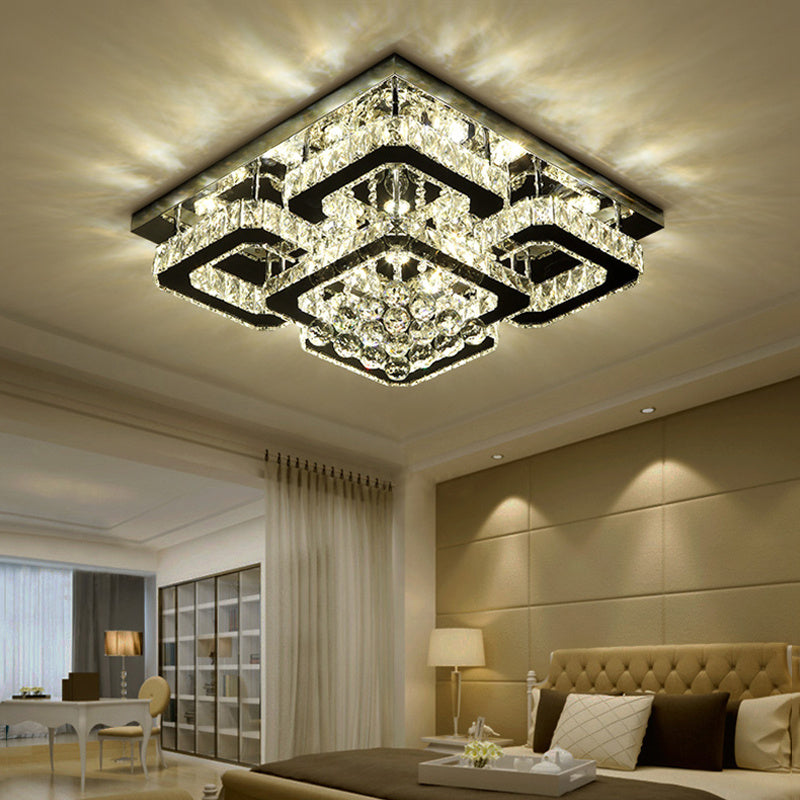 50CM Square LED Crystal Pendant Ceiling Light, Dimmable Light