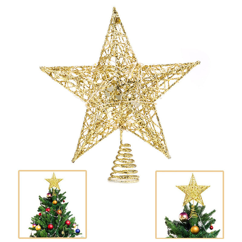 LED Light Up Christmas Tree Topper Star Xmas Ornament Home Party Decoration, Gold 20X23CM