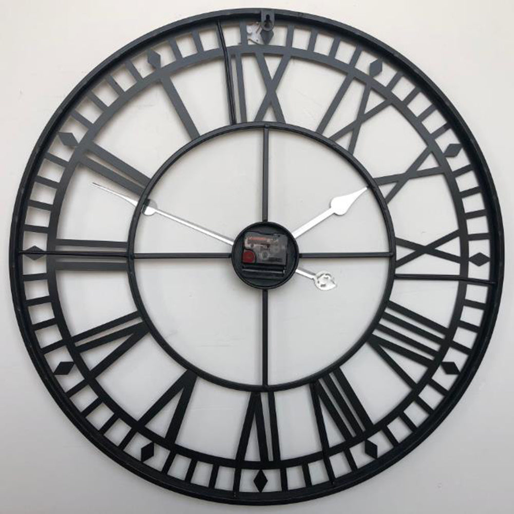 Roman Numerals Metal Skeleton Wall Clock with Minute Scale, Black