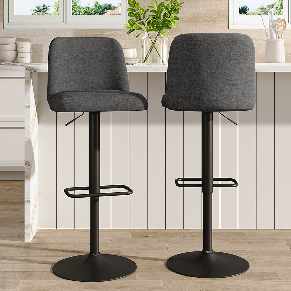 2 Set Linen Swivel Counter Bar Stools with Mid Backrest,Grey