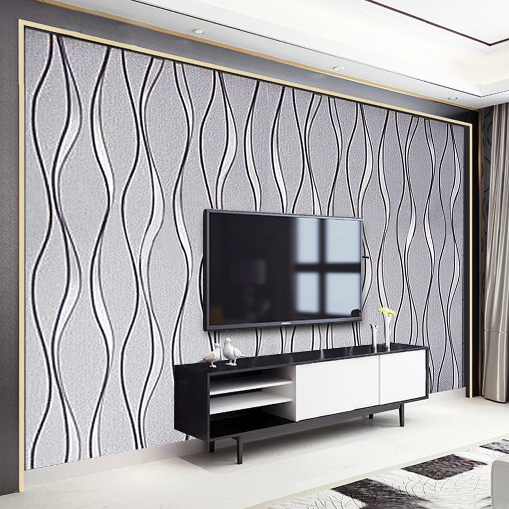 Light Grey Modern Geometric Wavy Striped Wallpaper