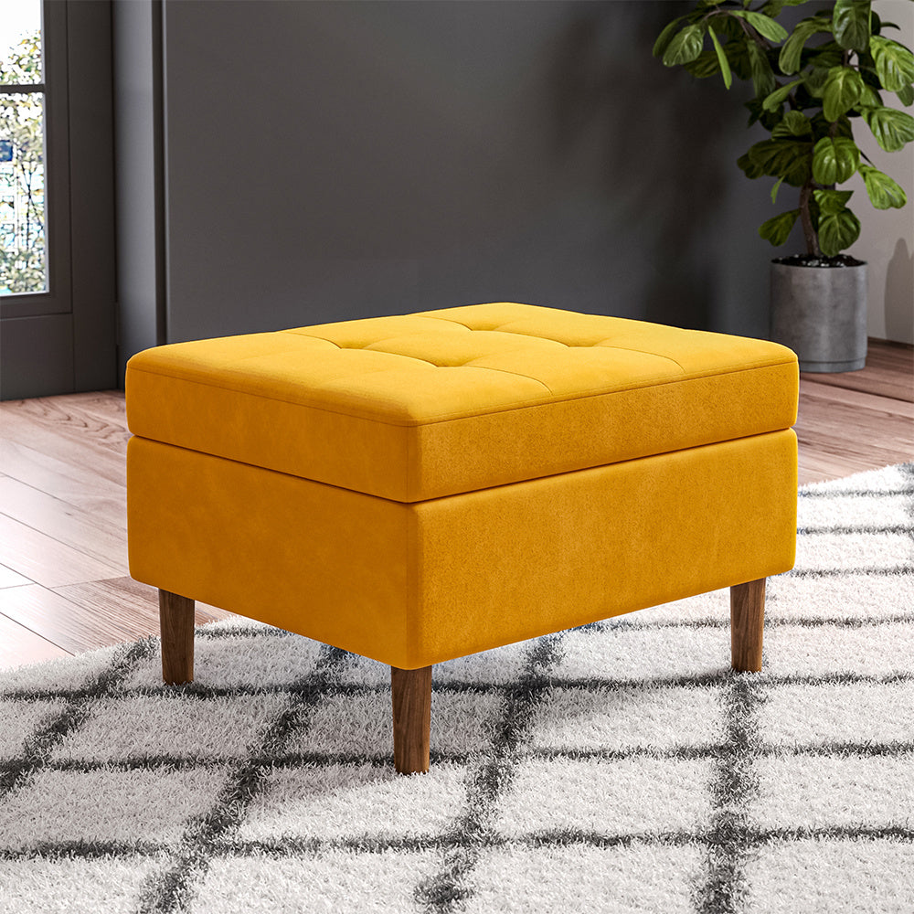 Yellow Rectangle Velvet Storage Ottoman with Upholstery Hidden Extra Seating