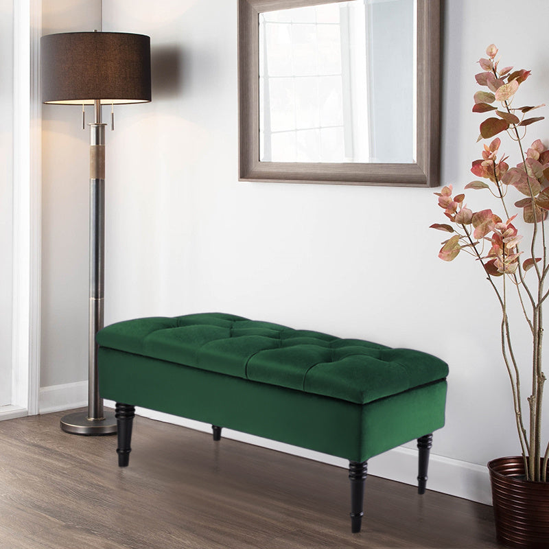 Green Buttoned Velvet Ottoman Storage Bench