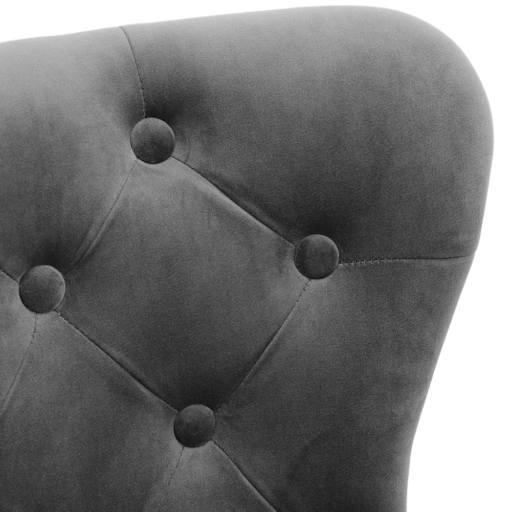 Vintage Velvet Buttoned Studded Dining Chair, Dark Grey
