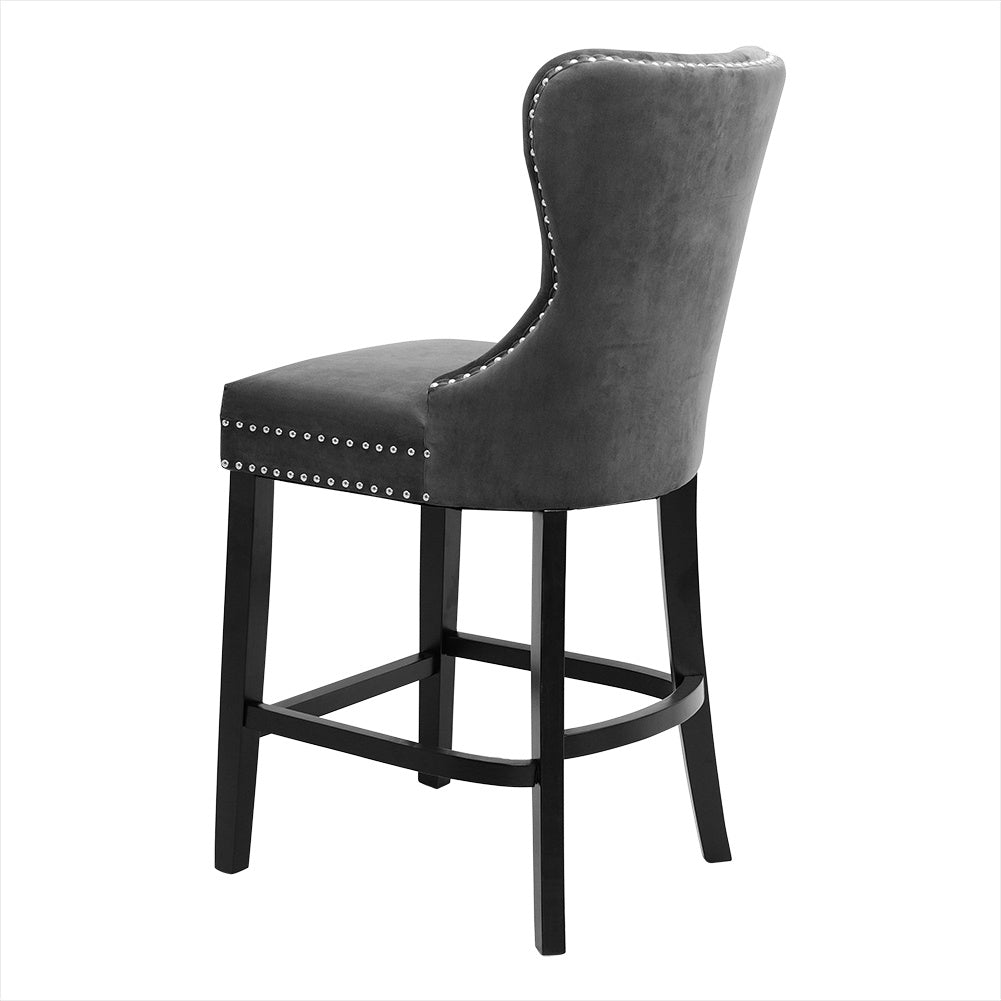 Vintage Velvet Buttoned Studded Dining Chair, Dark Grey