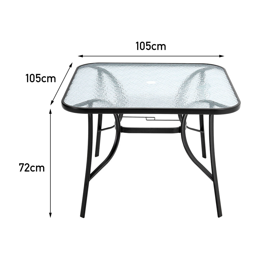 105CM Garden Ripple Glass Square Table With Umbrella Hole, Black