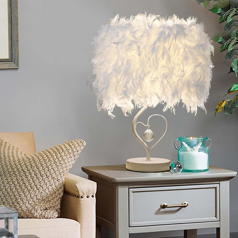 White Feather Heart shaped Table Lamp for Bedside Sitting Room
