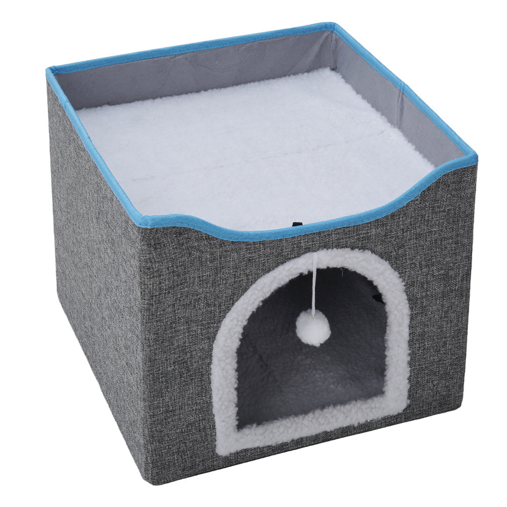 Dark Grey Foldable Multifunctional Cat Bed with Scratching Pad