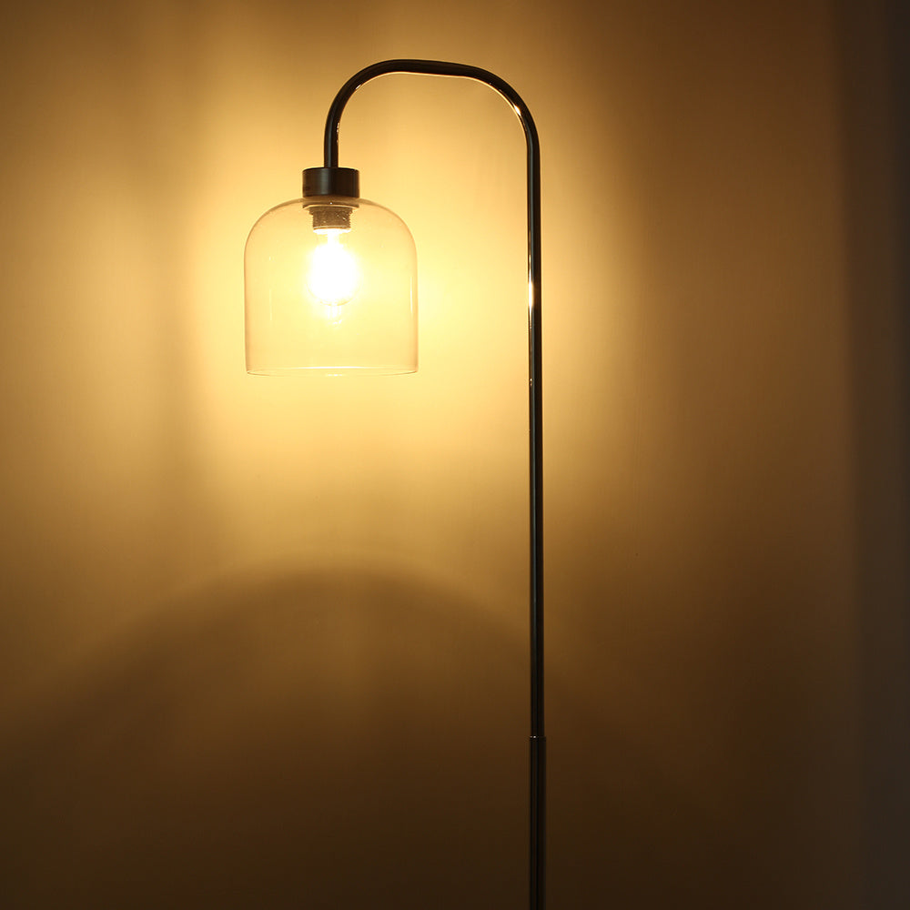 Modern Chrome Floor Lamp with Glass Shade for Living Room Bedroom
