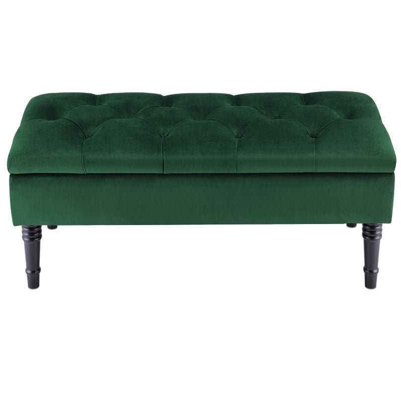 Green Buttoned Velvet Ottoman Storage Bench