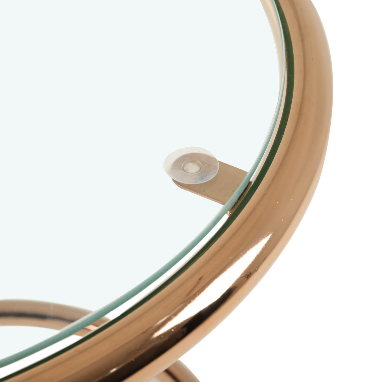 Tempered Glass Top Round Rose Gold Side Table with Metal Base