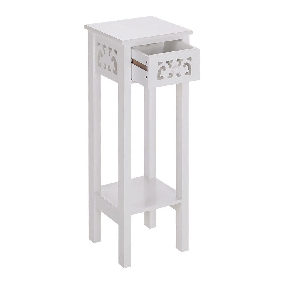 French Style Small Slim Accent Console Wood Side Table with Drawer and Shelf