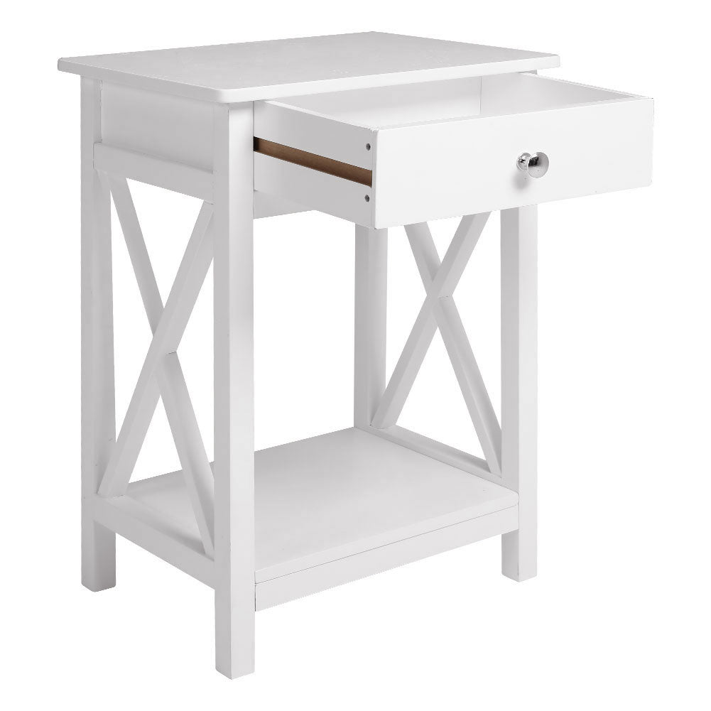 Vintage X Frame Wooden Nightstand Side Table with Drawer