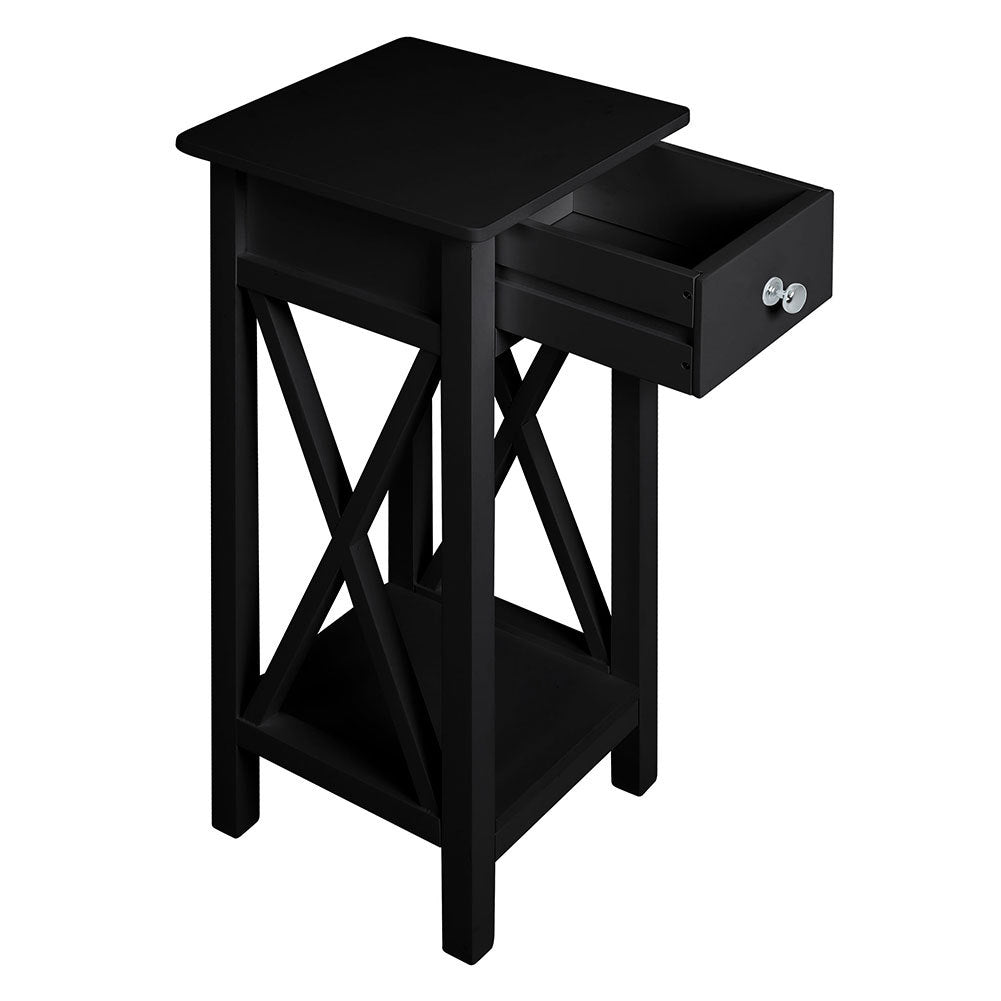 Vintage Wooden Slim Nightstand Side Table with Drawer