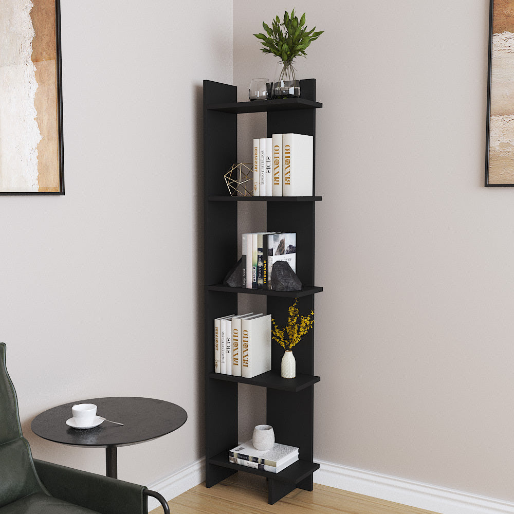 5-Tier Corner Bookshelf Space-Saving MDF Bookcase Storage Shelf