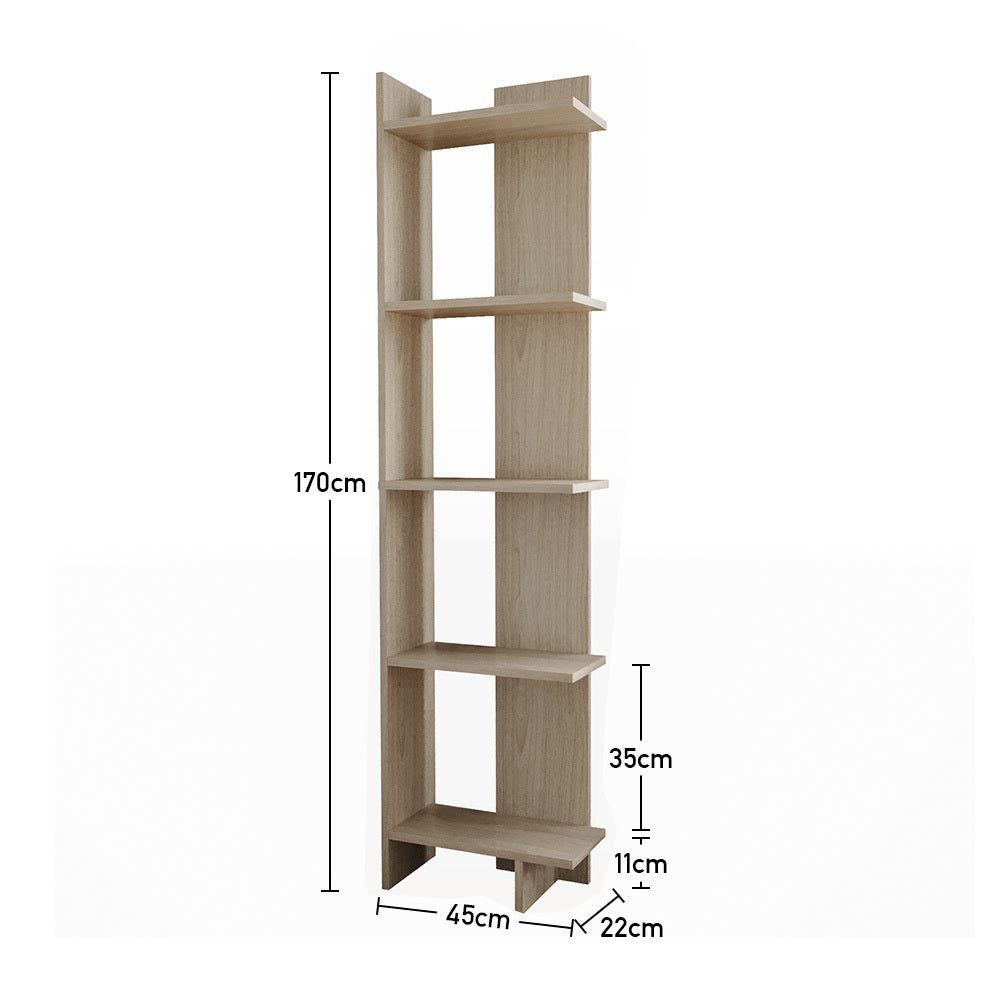 5-Tier Corner Bookshelf Space-Saving MDF Bookcase Storage Shelf