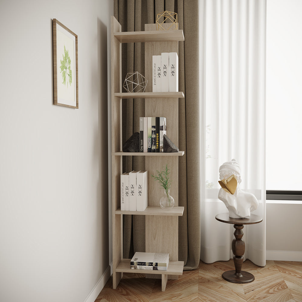 5-Tier Corner Bookshelf Space-Saving MDF Bookcase Storage Shelf