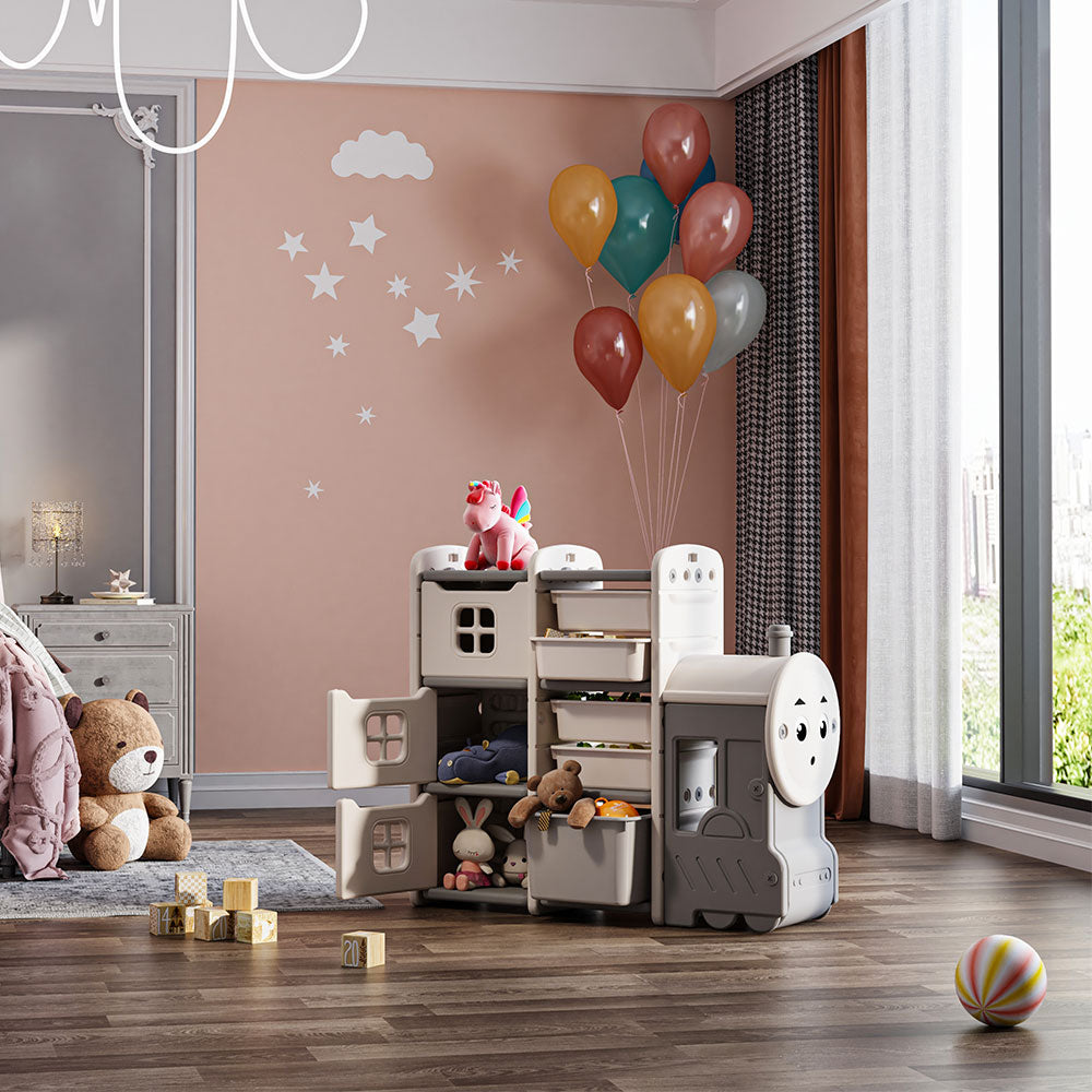 Kids Train Durable Storage Cabinet Multi Tier Drawers and Cabinets