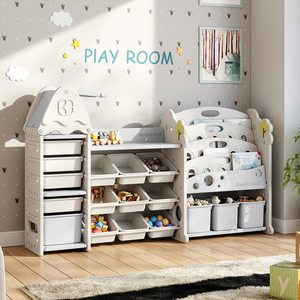 Large Kids Toy Storage Unit with 17 Bins & 4-Tier Treehouse Bookshelf